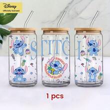 [Officially Licensed]Disney Stitch Glass Cup With Bamboo Lid And Straw | Cute Cartoon Tumbler Can Shaped Drinking Cup | Kawaii Iced Coffee Cup Gift For Lilo And Stitch Fans - Multicolor - View 11
