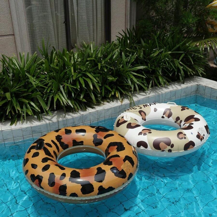 Leopard Print Inflatable Swim Ring, Thickened PVC Pool Float With Handles For Adults Summer Vacation - Multicolor - View 1
