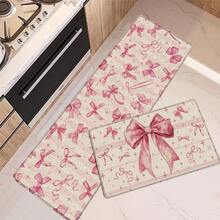 1pc Pink Bow Linen Rubber Kitchen Mat, Bathroom Mat, Door Mat, 2D Printed Rectangular Rug Suitable For Living Room, Bedroom, Hallway, Bathroom, Laundry Room, Polyester Rug, Suitable For Indoor And Outdoor Home Decor - Multicolor - View 8