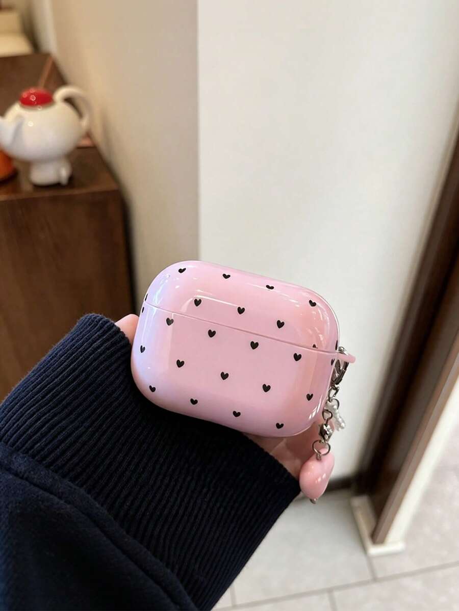 心形印花耳机保护套,带心形吊坠,无线耳机防摔保护套,适用于 Pods 1/2/Pro/3/Pro 2/4/Pro 3 - 彩色 - 查看 1
