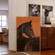 1pc Frameless Modern Black Horse Portrait Wall Art Print, Bold Orange Background Equine Canvas Poster, Minimalist Animal Photography Wall Decor For Living Room Bedroom,Decoration Bedroom, Prints For Wall, Posters, Vintage Decor,Best Gift Choice - Horse - View 3