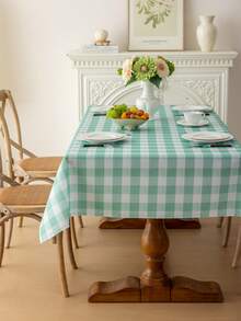 1pc Rectangular Plaid Tablecloth, Digital Print Buffalo Check Washable Tablecloth, Suitable For Outdoor Picnic, Living Room, Kitchen And Holiday Dinner, Beige And White Rectangular Tablecloth - Light Green - View 2