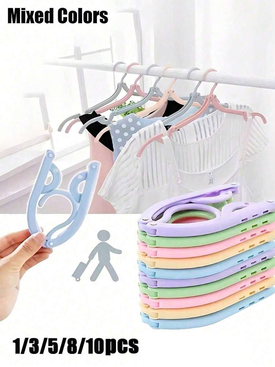 1/3/5/8/10pcs Portable Foldable Travel Clothes Hangers, No Clips, Foldable Clothes Drying Rack, Anti-Slip Design, Suitable For Retail Stores, Essential Cruise Accessories (Random Color)