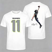1pcs, Unisex Jaxon Smith-Njigba Graphic Tee, Seahawks Game Day Outfit, Football Print Top, Ideal Gift For Fans - White - View 1
