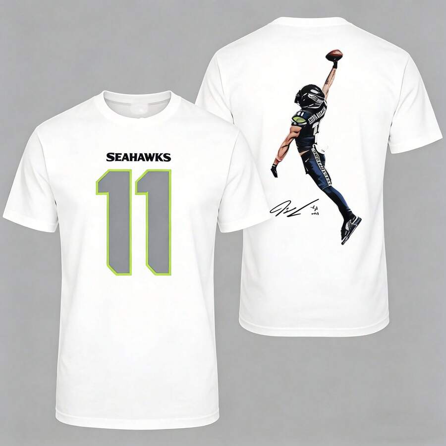 1pcs, Unisex Jaxon Smith-Njigba Graphic Tee, Seahawks Game Day Outfit, Football Print Top, Ideal Gift For Fans - White - View 1