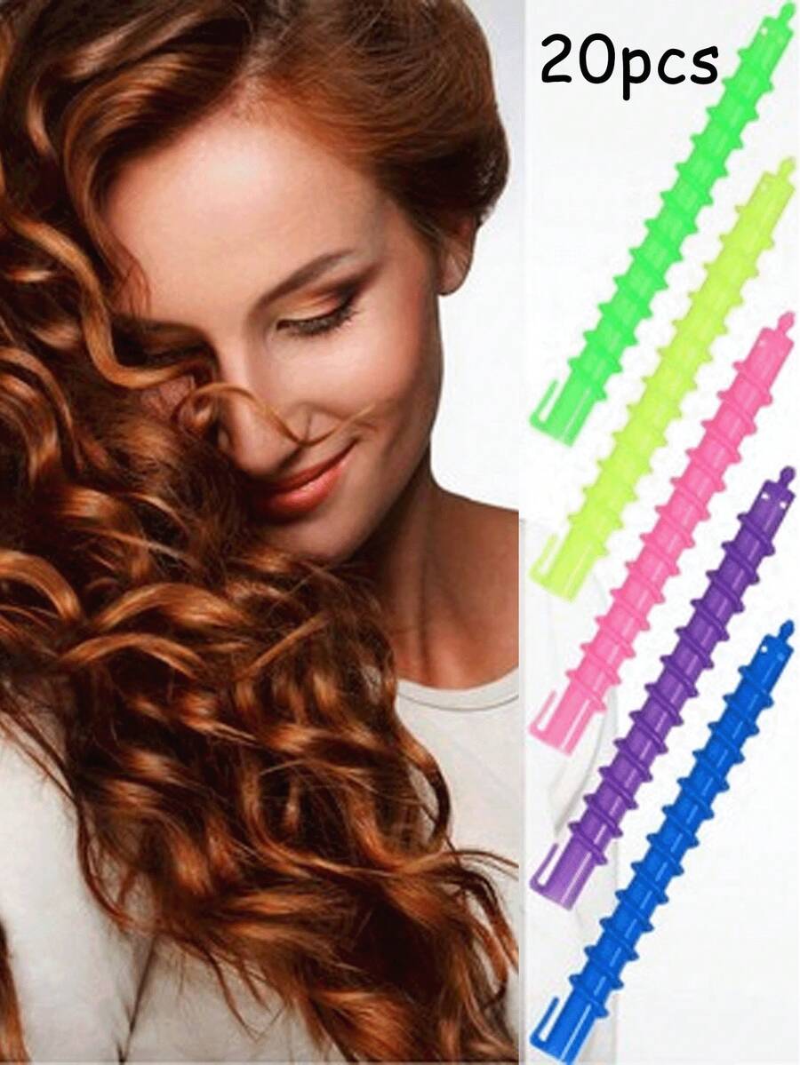 1 Pack (Approx. 20pcs) Heatless Spiral Hair Curlers, DIY Hair Styling Tools Accessories - Multicolor - View 1