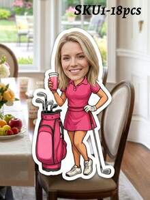 6/7/8/12/14/16/18/21/24 pièces Banderoles de fête thème golf personnalisées avec photo, Banderole photo de visage personnalisée, Plusieurs styles disponibles, Fournitures pour fête de golf et anniversaire, Parfait pour la sortie de golf/fête d'anniversaire des femmes, Décoration parfaite pour les passionnés de golf - Multicolore - Voir 21