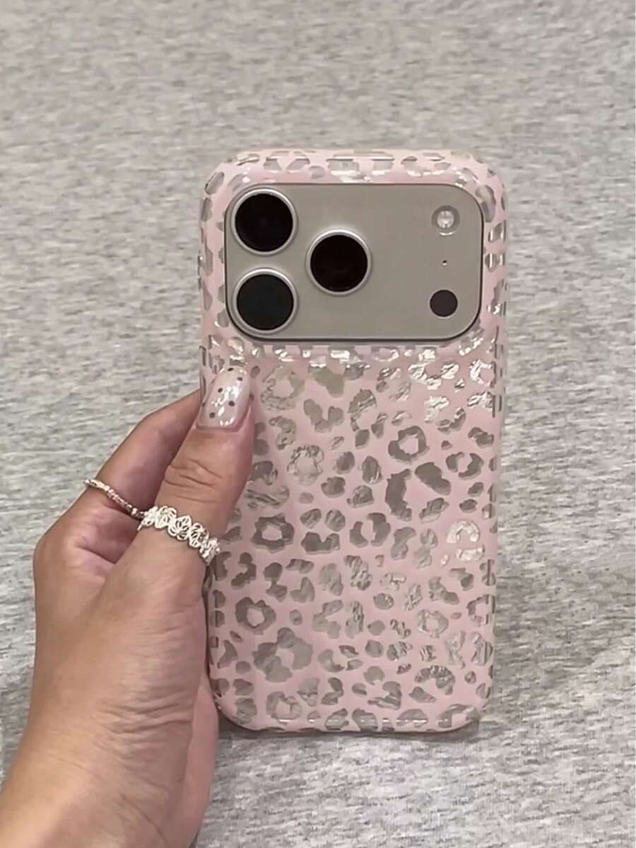 Japanese Korean Ins Niche Personalized Blue Brown Leopard Print Phone Case Compatible With Iphone 16 Pro Max, 14, 13, 12, 17, 15 Pro, 14 Pro, Women's New Style High-End Shockproof Protective Cover - Pink - View 1