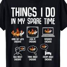 Camiseta con estampado de pollo, adecuada para todas las edades, unisex, hecha de tela de algodón de 220G, estilo de manga corta para el verano de 2025. - Negro - Ver 5