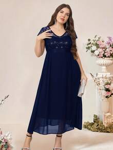 Plus Size - Women's Plus Size Lace Dress With Open Back And Fitted Waist - Apricot - View 5