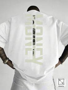 Camiseta holgada para hombre con estampado vertical de dólares verdes y diseño del símbolo del dólar - Camiseta casual de verano de corte holgado, cuello redondo y manga corta, adecuada para - Blanco - Ver 2