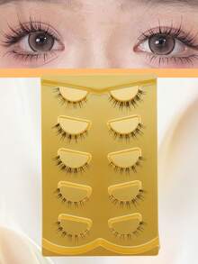 5 Pairs Japanese & Korean Sunflower Style Faux Mink Invisible Band Comfortable Curled Fluffy Lightweight Soft One-Piece Reusable False Eyelashes For Date And Travel - View 9