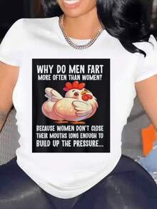 Funny Women's T-Shirt With Fart Joke Design - Why Do Women Fart More Than Men? Because Women Don't - Graphic T-Shirt - Comfortable Casual T-Shirt - 黑 - 查看 1