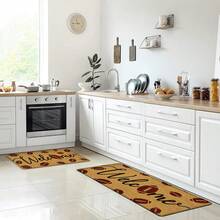 1 pieza, Decoración del hogar, Estampado de patrón de café, Alfombra de cocina de lino, Tapete de cocina, Tapete de piso, Tapete de baño, Tapete de puerta, Impresión 3D rectangular, Apto para sala de estar, dormitorio, pasillo, baño, lavandería - Alfombra de poliéster, Apto para decoración del hogar interior y exterior - Multicolor - Ver 7