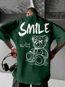 Camiseta de Hombre con Estampado de Sonrisa, Camisa Sencilla 100% Algodón - Verde - Ver 1