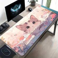 1 miếng lót chuột gaming lớn họa tiết mèo & cá dưới nước dễ thương, đế cao su chống trượt, chống nước & viền khâu, tấm lót bàn phím màu pastel kawaii cho PC/game thủ - Xem 1
