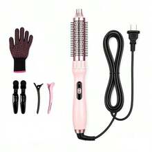 Negative Ionic Hair Curling Brush 3 In 1 Multifunctional Heated Round Brush Fast Heating Curling Iron Tourmaline Ceramic Barrel Anti-Scald Comb For All Hair Types Home Travel Use - Pink - View 9