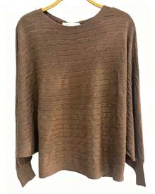 Women's Oversized Cable Knit Long Sleeve Scoop Neck Sweater, Cozy Fall Pullover Knit Top, Medium Stretch Fabric - 棕色 - 查看 3
