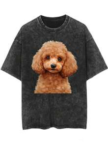 Casual T-Shirt With Poodle Dog Print For Everyday Wear In Summer And Spring - 黑色 - 查看 2