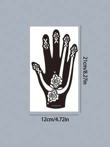 2pcs Palm Center Lotus, Leaf And Crescent Moon Pattern Tattoo Stencils - Exquisite Hollow Elegant Texture, Reusable, Suitable For DIY Personalized Temporary Tattoos, Parties And Daily Decoration, Easily Create Fresh Tattoo Effects - Black - View 11