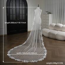 1pc Exquisite Romantic Personalized Elegant Luxurious Long Cathedral Length 300cm Lace Trim Pearl Bridal Veil With Hair Comb - Multicolor - View 11