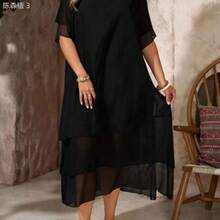 yonghongmaoyi1  Vestido casual de talla grande, vestido bohemio de verano fluyente con cuello redondo, sin mangas, dobladillo asimétrico, adecuado para primavera y verano, - Negro01 - Ver 1