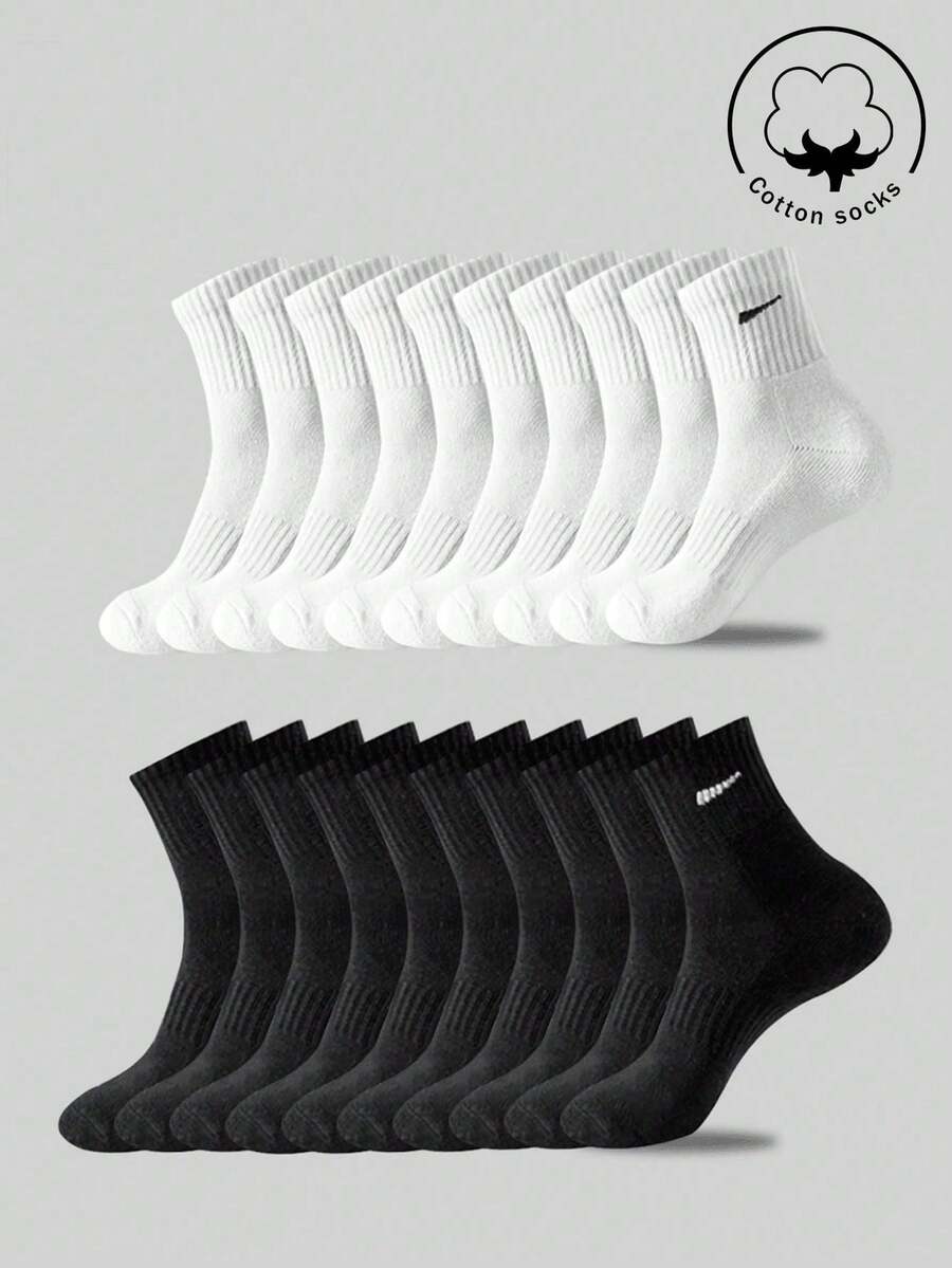 30/10/20/5/1/15 pares de calcetines de tripulación de algodón casual para hombres, calcetines para mujeres, blanco/negro para invierno/otoño/verano/primavera, deportes, transpirables, dos estilos (delgado/grueso) - Multicolor - Ver 1