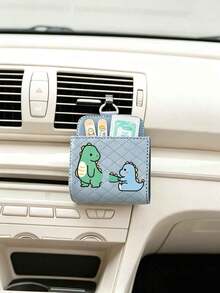 Haze Blue 2 piezas Caja de almacenamiento de ventilación de aire de coche con diseño de dinosaurio de dibujos animados, Caja organizadora de almacenamiento de coche, Caja de almacenamiento colgante para teléfono de coche - Dos dinosaurios de dibujos animados - Ver 6
