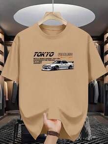 Men's Short-Sleeved T-Shirt With Slogan Lettering Print And Racing Parameter Illustrations, European And American Urban Style For Adults. - 白色 - 查看 9