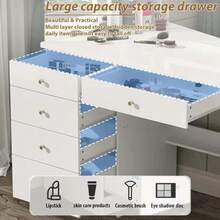 Vanity Dressing Table With Adjustable LED Lighting, Makeup Dressing Table With 5 Drawers And 3 Open Shelves, Makeup Table, Adjustable Illuminated Touchscreen Mirror - Blanco-izquierda - View 8