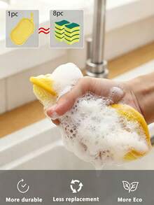 5pcs Random Multi-Functional Polyurethane Sponge Wipes, Reusable And Washable, Suitable For Cleaning Pots, Bowls And Plates Without Shedding, Ideal For Bathroom, Kitchen And Toilet Cleaning, Non-Scratch Surface, Suitable For Pots, Pans, Bowls, Dishes And Other Kitchen Cleaning Tools, Practical Kitchen Supplies, Random Color (1pc/3pcs/5pcs Available) - A - View 3