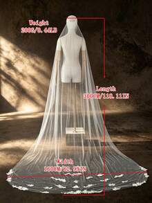 1 pieza Velo de novia con cola larga con flores 3D y cuentas con peine para el cabello, longitud hasta los dedos, longitud de vals, adecuado para boda en iglesia, fiesta, fotografía de boda - Blanco-Yo - Ver 9