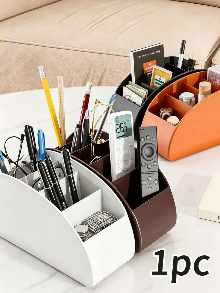 5-Compartment Leather Remote Control Organizer Box/Tray, Desktop Storage Holder For Remote, Glasses, Phone, Pen, Office Desk Decor - Multicolor - View 1