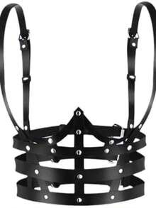 1pc Women's Punk Gothic Style Dark Black Personalized Fashion Outerwear Corset Leather Lace-Up Corset Leather Harness Suitable For Stage Performance Music Festival Party Gathering Commute Matching - Black - View 2