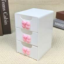 Thickened 3-Grid Plastic Drawer Organizer With Bow-Shaped Lid Compatible For Home/Office Desktop Storage Box, Multi-Functional Partition Design Dressing Table Jewelry Holder, Space-Saving Drawer Organizer Suitable For Home Or Office Desktop Storage - White - View 7