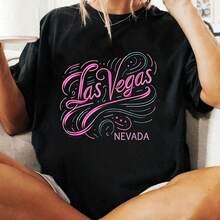 Cotton Wos LAS VEGAS Love  da In Vegas Sounenirs Girls T-Shirt 's Wo's Soft Breathable Tee Classic Fashion Summer Tops - Negro - Ver 1