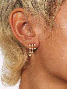 14k Gold Plated Earrings For Women,Delicate Multi-Layer Circul Zirconia Pendant Earrings Accessories,Hypoallergenic For Women Fashion Accessories - Gold - View 3