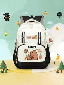1pc Personalized Back To School Large Capacity Cute Cartoon Capybara Print Backpack With Mini Round Coin Purse, Adjustable Shoulder Straps, Nylon Material Zipper Closure Multiple Compartments Storage, Suitable For Daily, Outings, Travel, Commuting. Perfect Birthday, New Year Or Holiday Gift For Friends, Daughters Or Sons. Custom Exclusive Name, Anniversary. - Multicolor - View 7