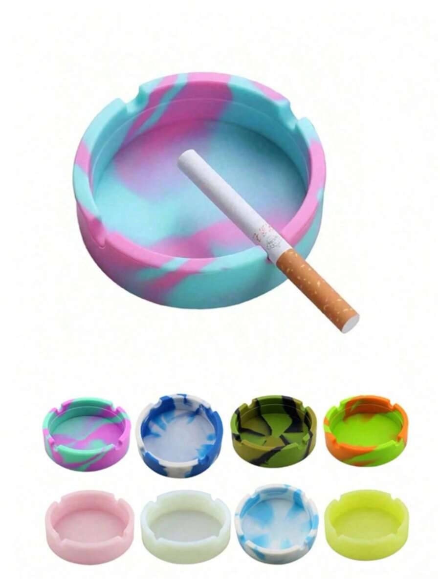 1pc Round Silicone Ashtray Set, Heat-Resistant Silicone Material, Suitable For Indoor And Outdoor Use, Easy To Clean, Office Ashtray Portable Silicone Ashtray For Camping Travel, Office Car Outside Indoor Use, Ashtray Patio Decor Ashtrays Outdoor - Multiple Styles - View 1