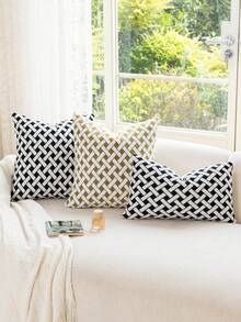 1pc Bohemian Style Pillowcase, Geometric Pattern Throw Pillow Cover For Living Room Sofa Bedroom Decoration - Black - View 5