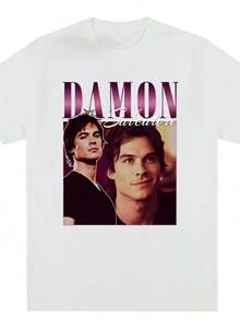 Damon Salvatore The Vampire Diariesssss Chronicles Vampiricas T-Shirt T Shirt 90s Cool T-Shirt Streetwear Female Tops - 白色 - 查看 1