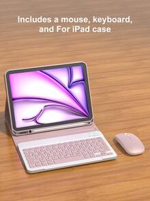 平板電腦鍵盤保護殼，相容 iPad + 滑鼠，PU 皮革材質，適用 (A16) 11 吋 11 代 2025、10 代 2022，相容 iPad 7 代/8 代/9 代、Air 4/5/6/7/8、iPad Pro 11，含便攜式無線鍵盤 (150mAh)，附筆槽，支持 3 段角度調節，粉紅色 - Pink Keyboard+case+mouse set - 查看 3