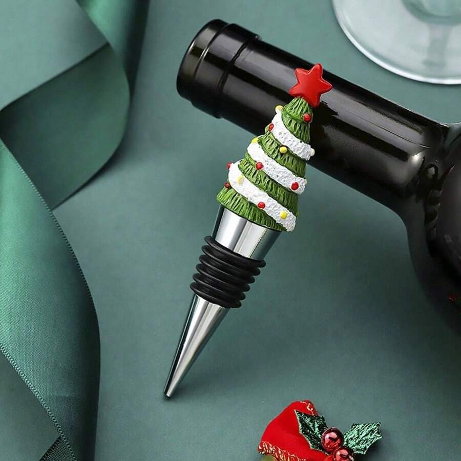 Tapones de botella de vino con mueco de nieve de Navidad, decoracin de da festivo de Pascua, resina hecha a mano, regalo de vino para anfitriona, bonitos selladores de botellas de vino y bebidas - Multicolor- - Ver 1