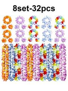 4/8/16/24/32/40/60/80pcs Hawaiian Lei Set, Tropical Flower Garland, Necklace And Bracelet, Hawaiian Lei Necklace, Tropical Hawaiian Floral Theme Party Favors, Tropical Hibiscus, Suitable For Summer Pool Party And Hawaiian Theme Party, Can Be Used For DIY Decoration, Masquerade And Party, Easter Gift, Holiday Wedding, Beach Birthday Decoration, Hawaiian Lei Party Supplies (Random Color) - Multicolor - View 13