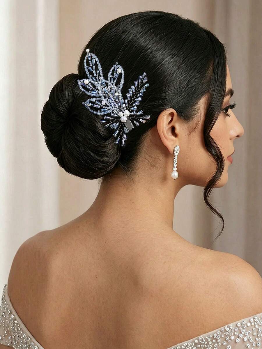1Pc Exquisite Faux Crystal Pearl Hair Clip Fashion Women Hair Accessory For Wedding Bridal Party Festival Daily Wear