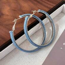 2PC Fashion  Denim Round Earrings, Fashion  Simple Earrings, Light Luxury, High-End Sense Of Versatility, Women's Party Banquets, Daily Versatility - 藏蓝色 - 查看 11
