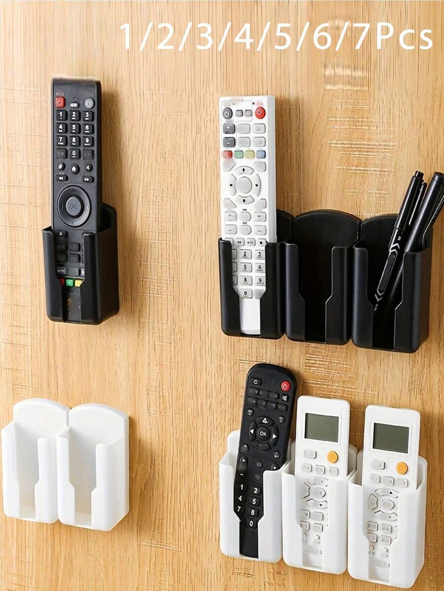 2/4个装磁性遥控器收纳架,壁挂式,免钻孔自粘收纳,适用于电视和空调遥控器,安装简便,黑色,椭圆形设计,牢固吸附,家用遥控器整理架 - 彩色 - 查看 1