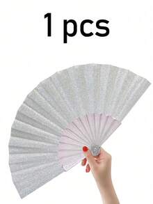 亮面便攜式扇子，透明框架搭配銀色亮片布料，夏季嘉年華、節慶、演唱會、婚禮、旅行、派對禮物配件 - 銀色 - 查看 8