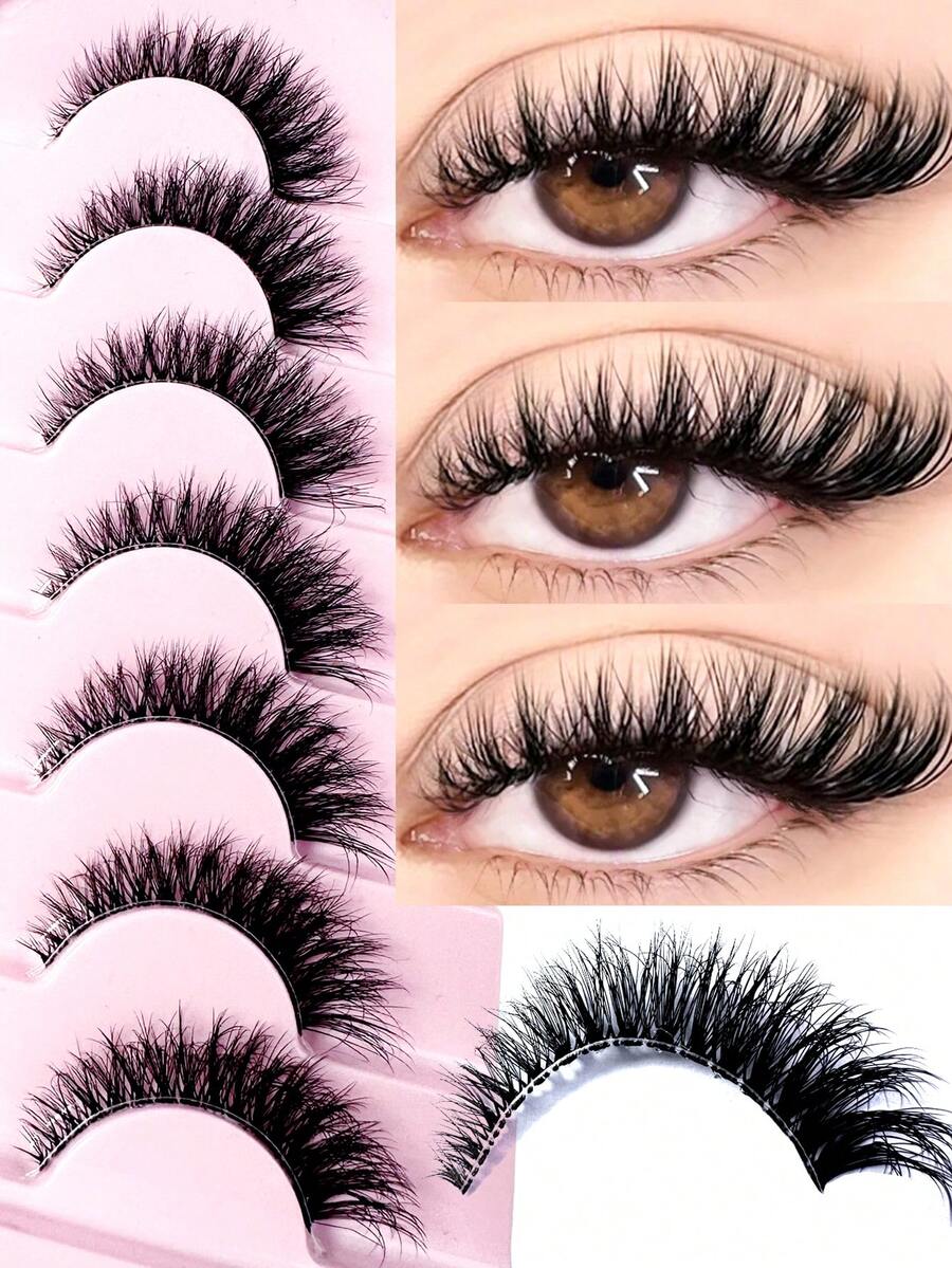 7 Pairs Cat Eye False Eyelashes, Transparent Band, Fox Eye Lashes, Faux Mink Lashes, Natural Look, Fluffy Short Style, Suitable For Daily Makeup And Beauty Blogger Makeup - 13AT - 眼尾拉長款 - 查看 1