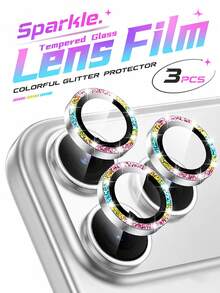 3 buah Cincin Logam Berwarna Mengkilap, Kekerasan 9H, Kaca Tempered Tahan Gores, Pelindung Lensa Kamera, Kompatibel dengan iPhone 17 Pro Max 17 Pro 17 16 Pro Max 16 Plus 16 15 Plus 15 14 Plus 14 13 12 11, Aksesori Ponsel Dekoratif Bergaya - MultiWarna - View 8